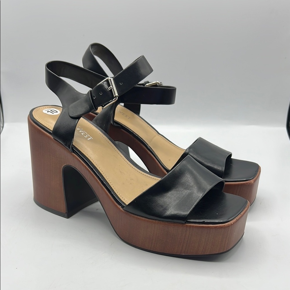 Nine West Sz‎ 10 Openit 9 Black and Brown Platform Sandals NEW - Picture 2 of 15